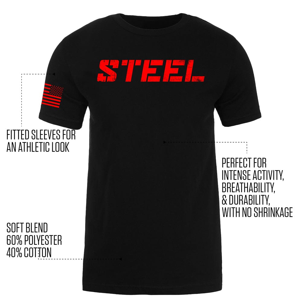 Steel Supplements Apparel STEEL RED on BLACK PERFORMANCE T-SHIRT