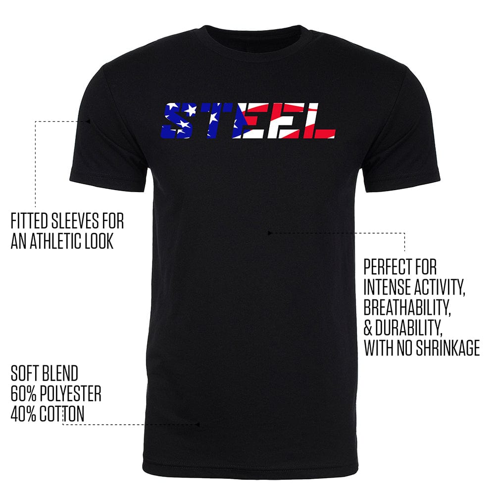 The Steel Supplements Apparel STEEL USA Flag Black Performance T-Shirt