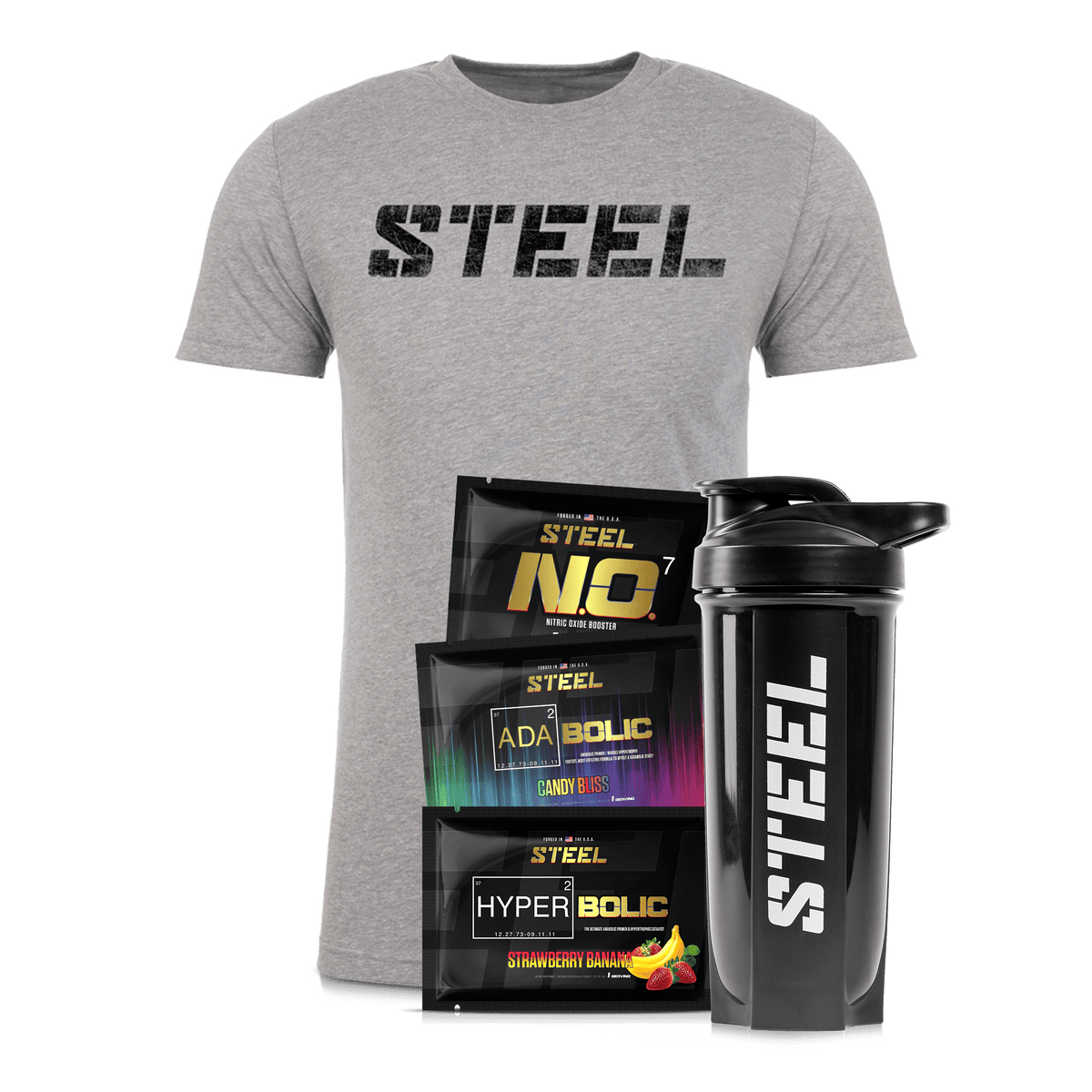 Steel Supplements L / Black STEEL on Heather Grey Ultimate...
