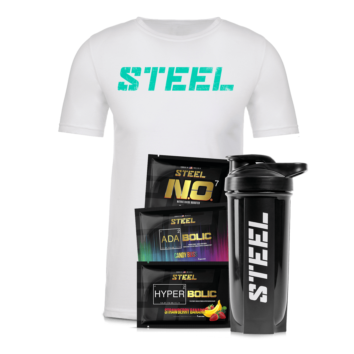 Steel Supplements L / Teal STEEL on White Ultimate Pump...