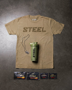 Steel Supplements Promo Large - Coyote Brown Tonal / Military Green Shaker / Black Veterans Day Gift