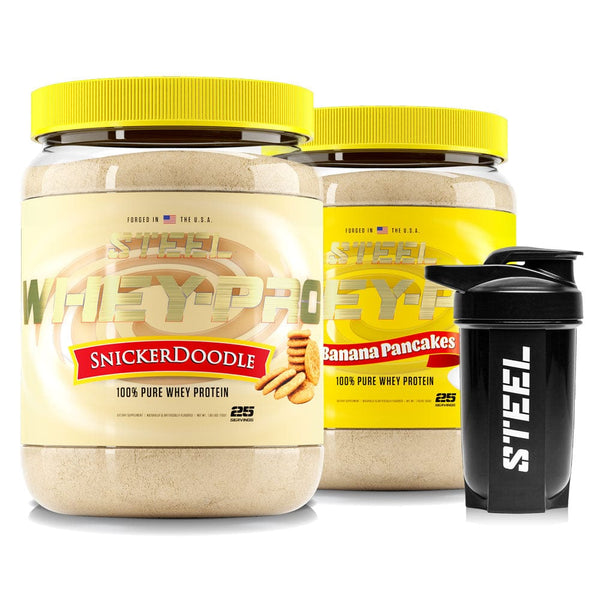 The Steel Supplements Supplement Snickerdoodle and Banana Pancakes WHEY-PRO BANANA PANCAKES AND SNICKERDOODLE BOGO+SHAKER