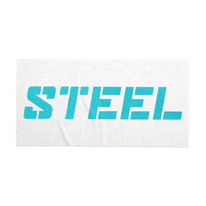 Steel Supplements Teal STEEL on White Beach Towels