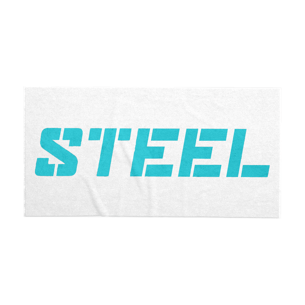Steel Supplements Teal STEEL on White Beach Towels