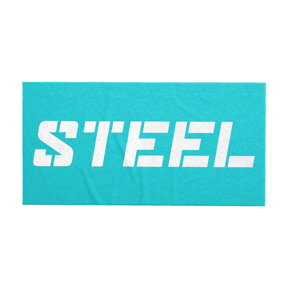 Steel Supplements White STEEL on Teal Beach Towels