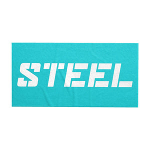 Steel Supplements White STEEL on Teal Beach Towels