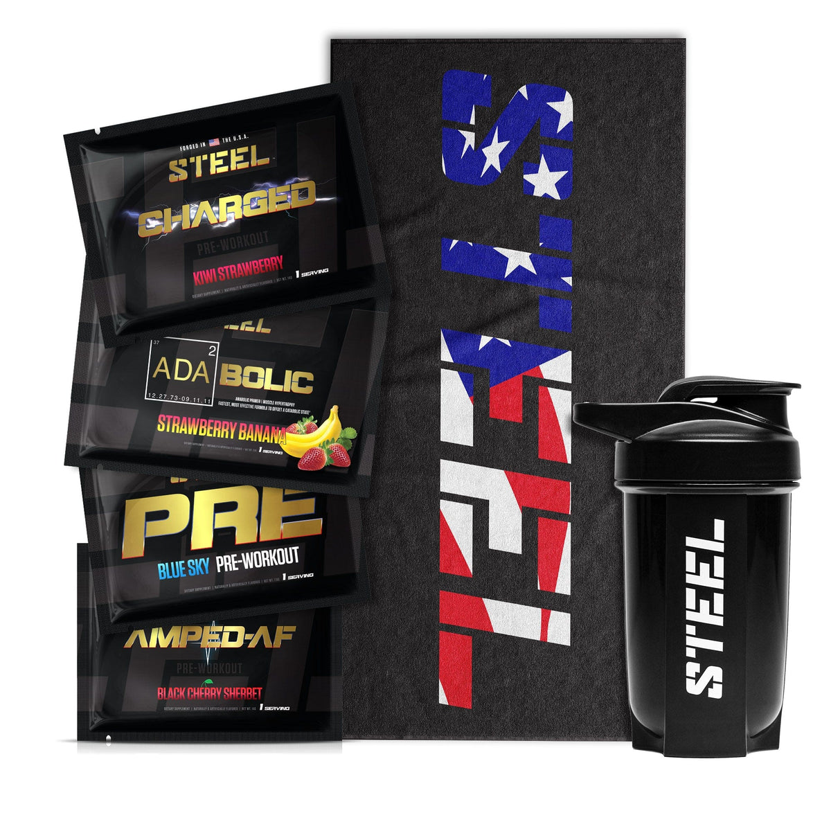 Steel Supplements Bundle Pre-Workout Bundle with Sweat Mop