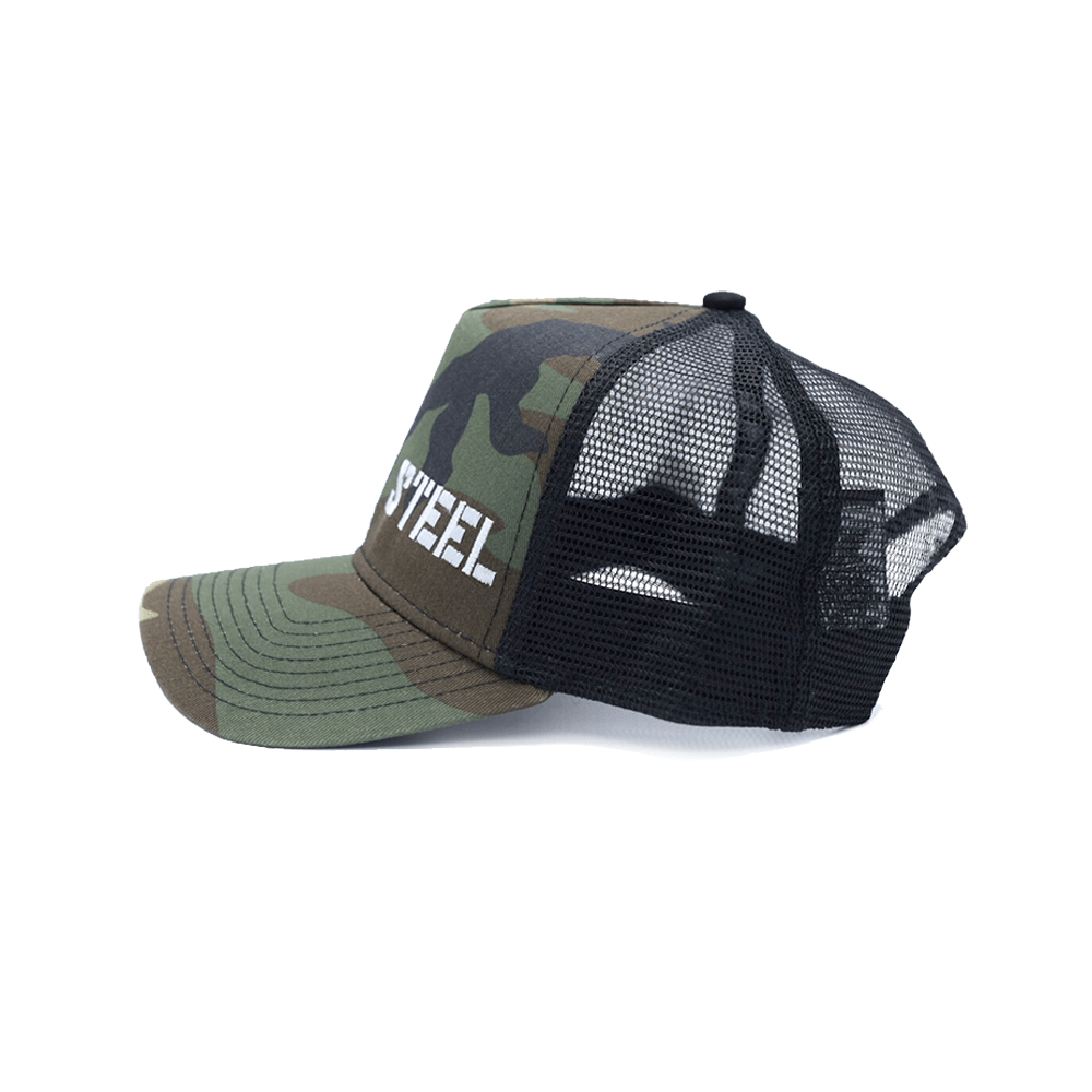 The Steel Supplements Hat Silver STEEL HAT - TRUCKER (CAMO)