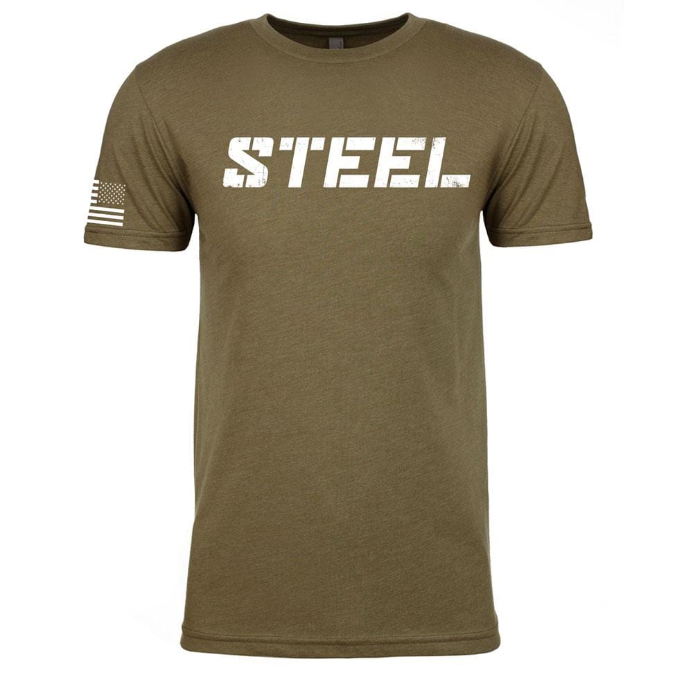 The Steel Supplements Apparel STEEL Military Green w/ Stars & Stripes Performance T-Shirt