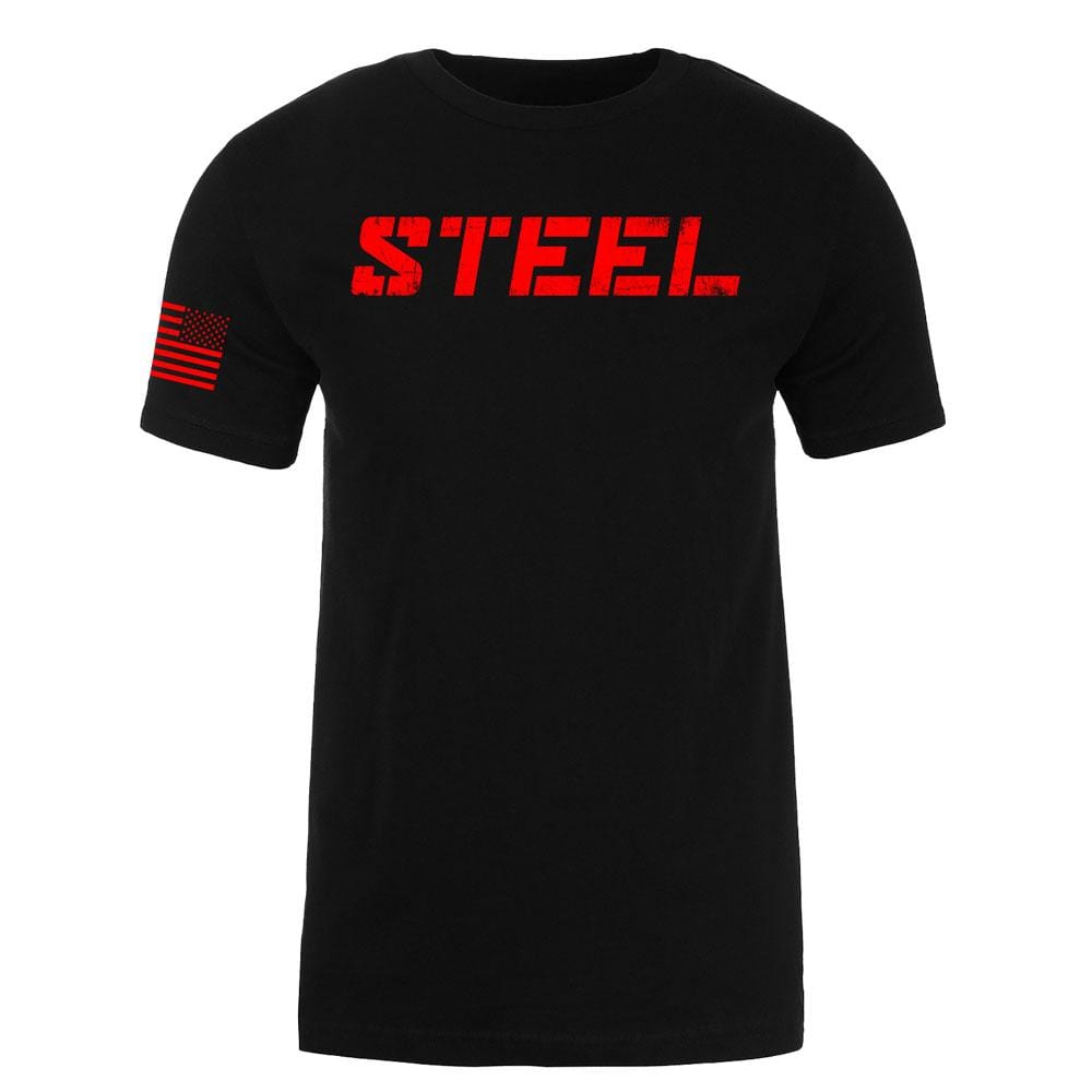 Steel Supplements Apparel STEEL RED on BLACK PERFORMANCE T-SHIRT