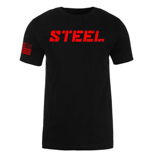 Steel Supplements Apparel STEEL RED on BLACK PERFORMANCE T-SHIRT