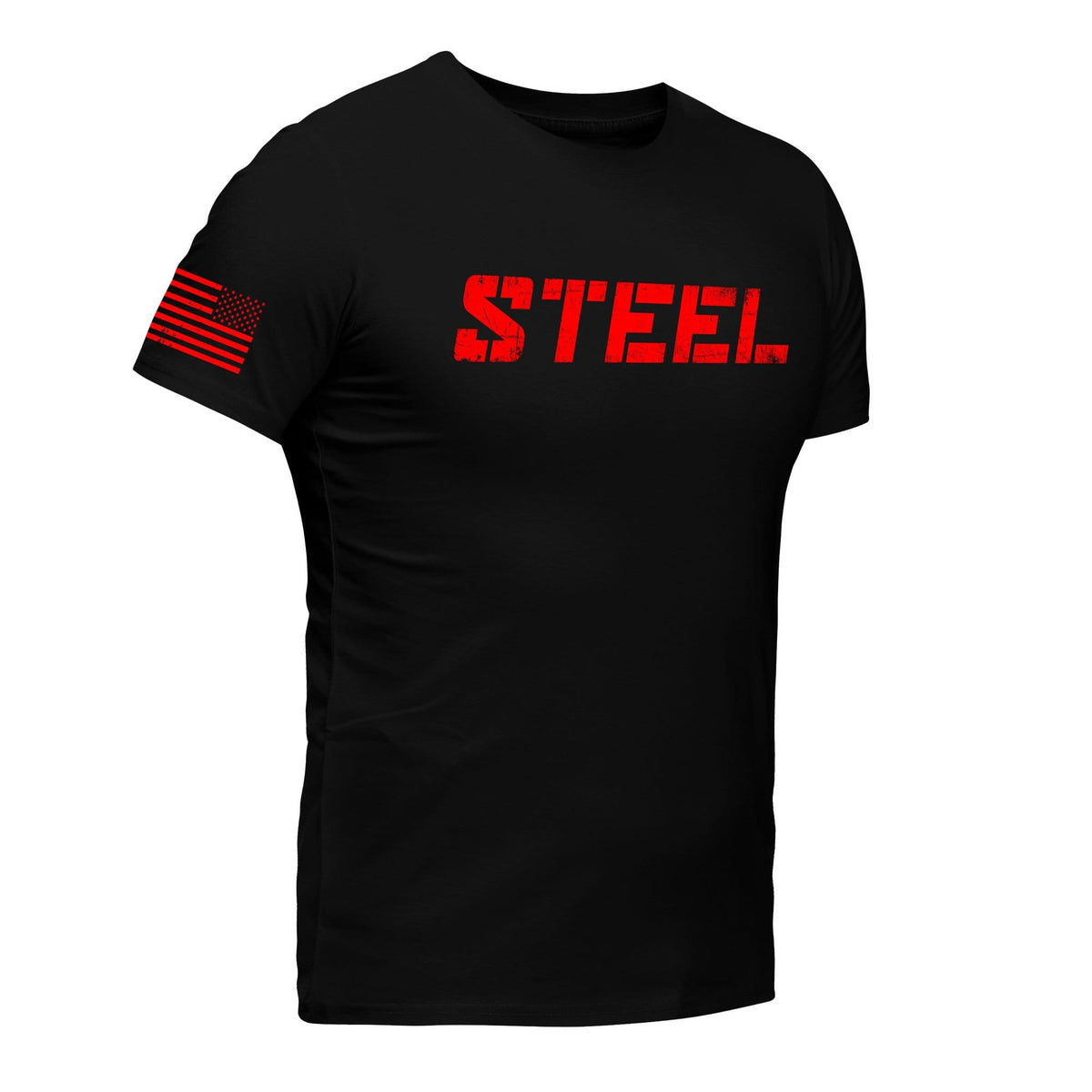 Steel Supplements Apparel STEEL RED on BLACK PERFORMANCE T-SHIRT