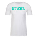 STEEL Teal on White Performance T-Shirt
