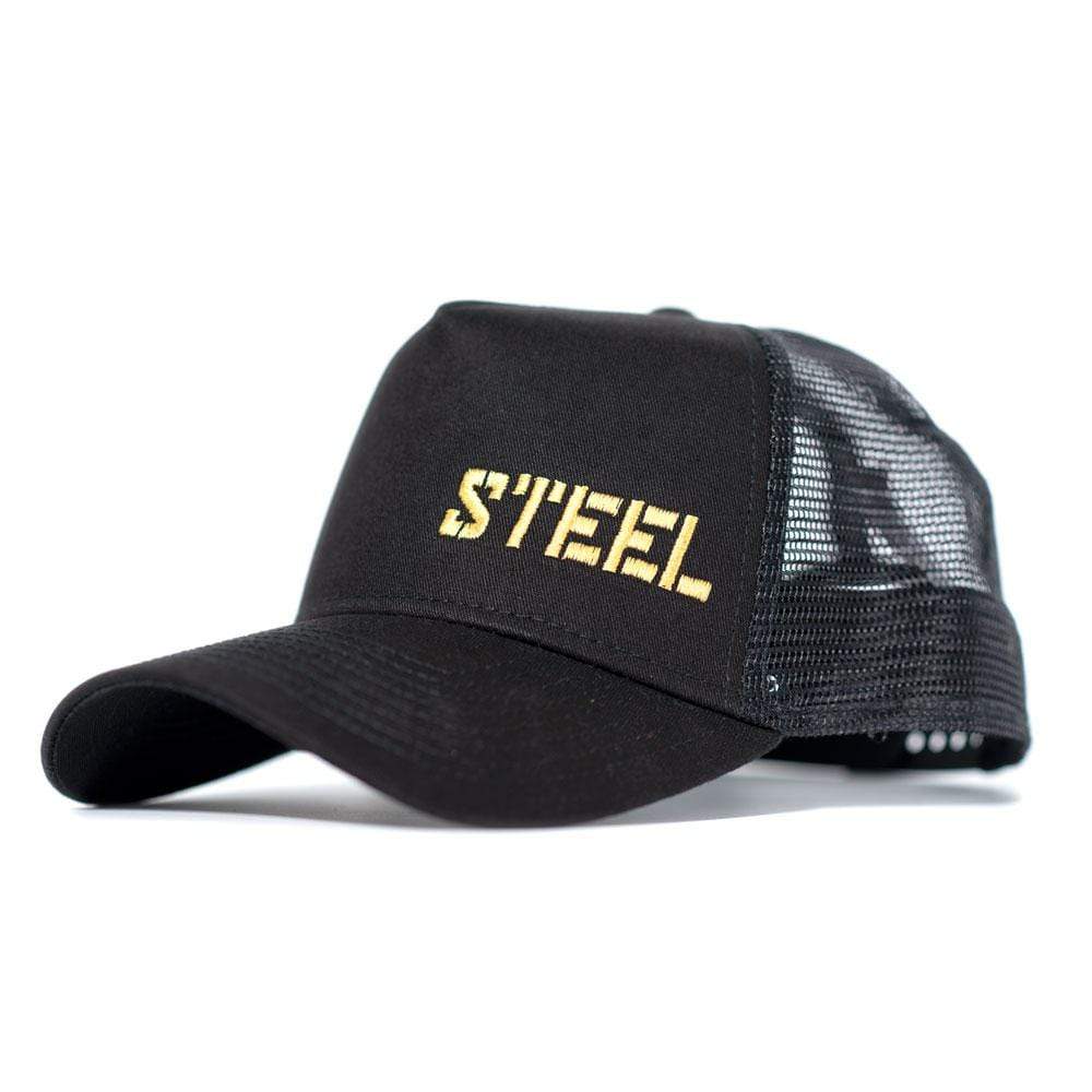 The Steel Supplements Hat Gold Logo Trucker (Black Edition)