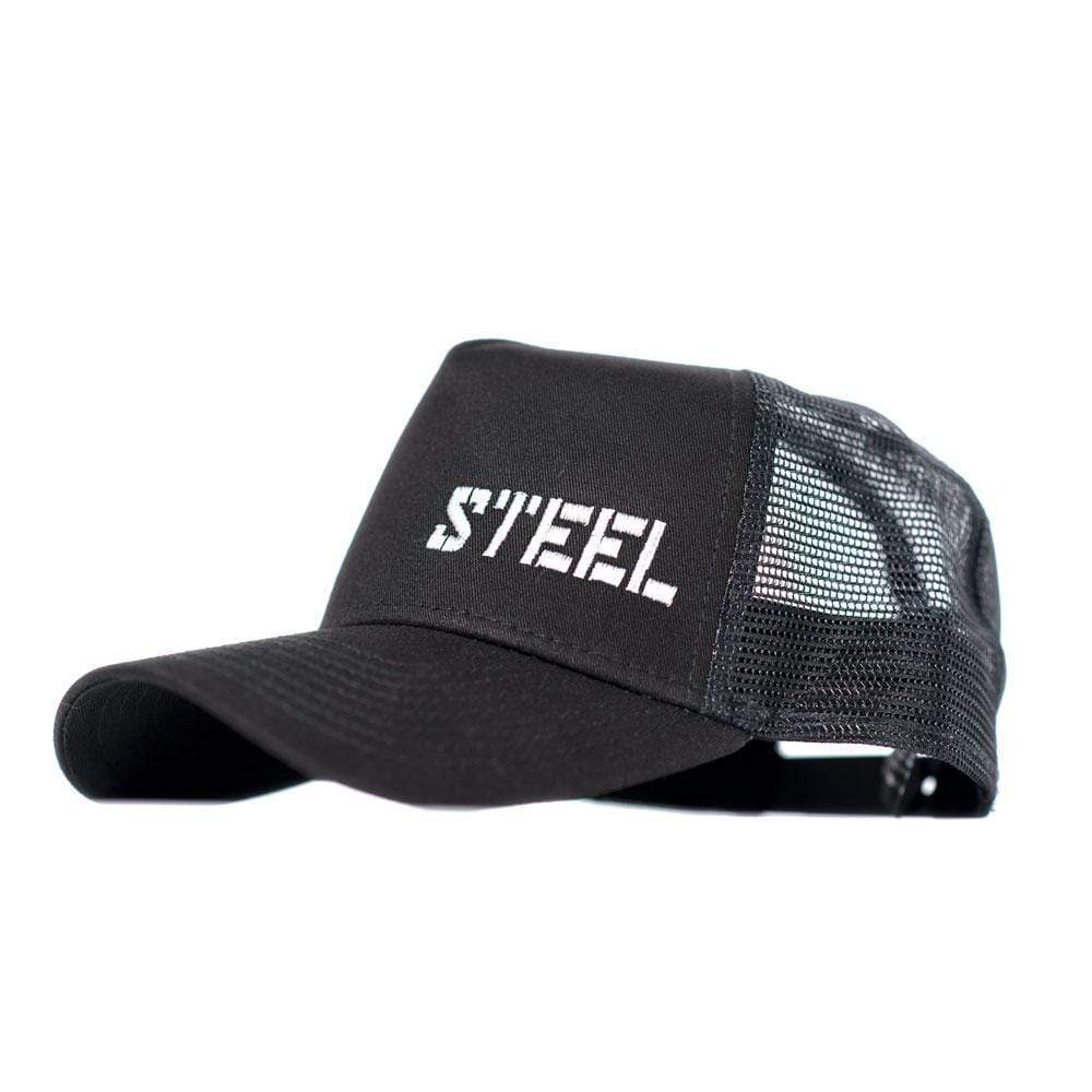 The Steel Supplements Hat Silver Logo Trucker (Black Edition)