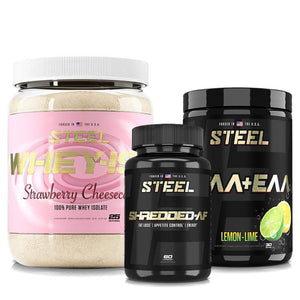 Steel Supplements Stack Strawberry Cheesecake / Lemon Lime Whey ISO Shredded Stack