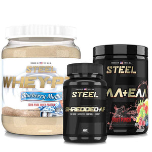 Steel Supplements Stack Blueberry Muffin / Fruit Punch Whey PRO Shredded Stack