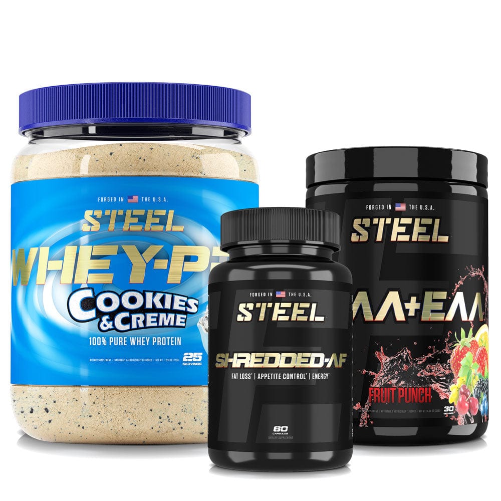 Steel Supplements Stack Cookies &amp; Creme / Fruit Punch Whey PRO Shredded Stack